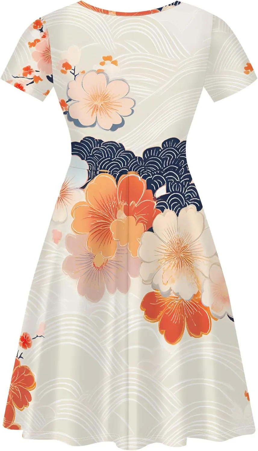 Women's Summer Dress Casual Swing Ombre Floral Dress Ruffle Short Sleeve Tank Dress Beach Mini A-Line Skirt 2025