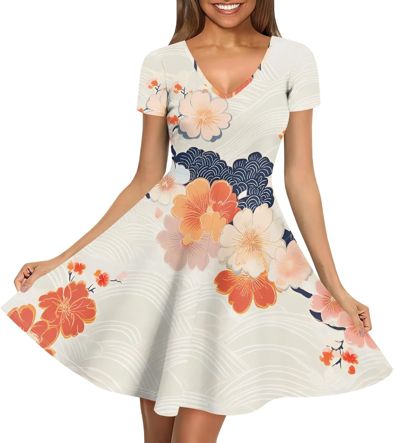 Women's Summer Dress Casual Swing Ombre Floral Dress Ruffle Short Sleeve Tank Dress Beach Mini A-Line Skirt 2025