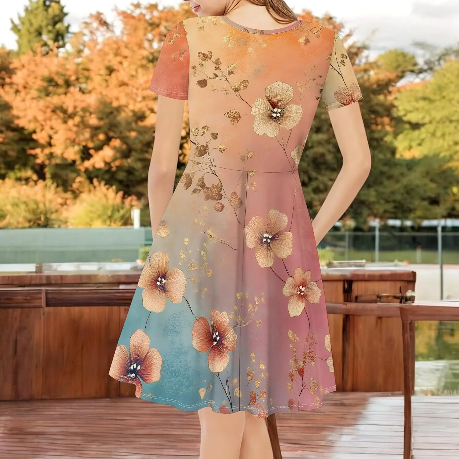 Women's Summer Dress Casual Swing Ombre Floral Dress Ruffle Short Sleeve Tank Dress Beach Mini A-Line Skirt 2025