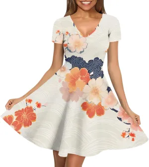Women's Summer Dress Casual Swing Ombre Floral Dress Ruffle Short Sleeve Tank Dress Beach Mini A-Line Skirt 2025