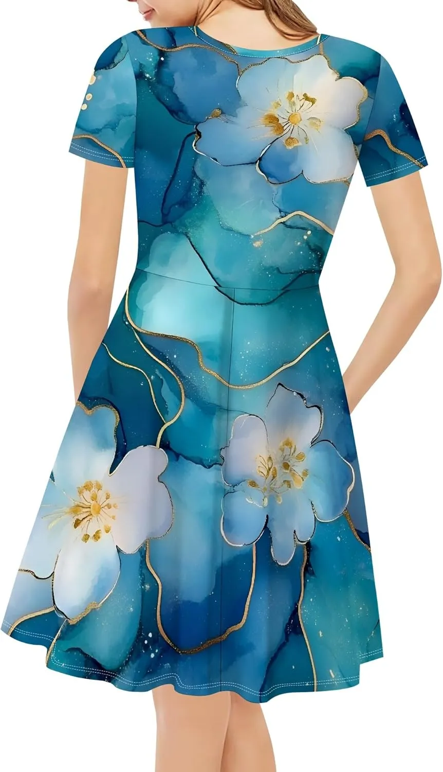 Women's Summer Dress Casual Swing Ombre Floral Dress Ruffle Short Sleeve Tank Dress Beach Mini A-Line Skirt 2025