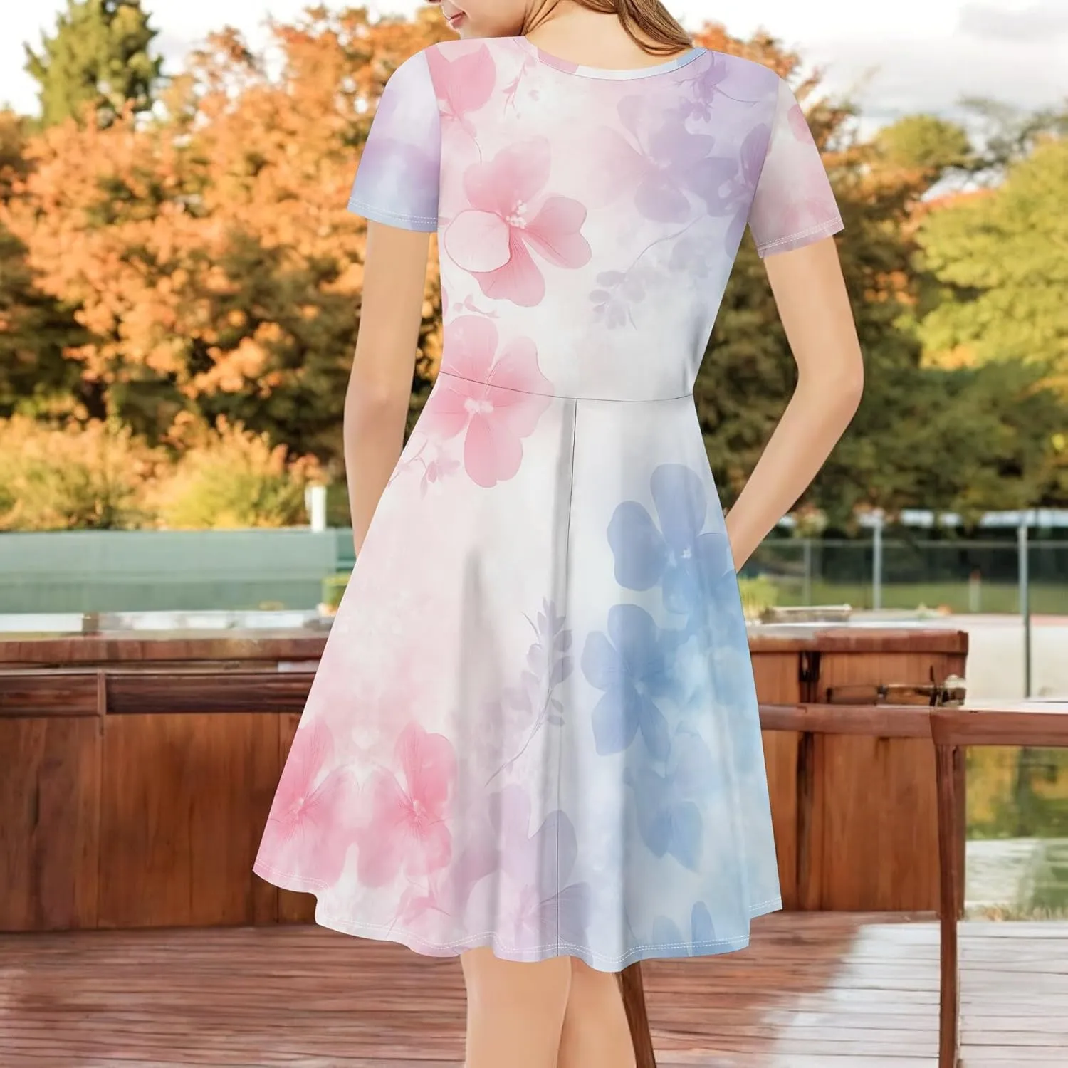Women's Summer Dress Casual Swing Ombre Floral Dress Ruffle Short Sleeve Tank Dress Beach Mini A-Line Skirt 2025