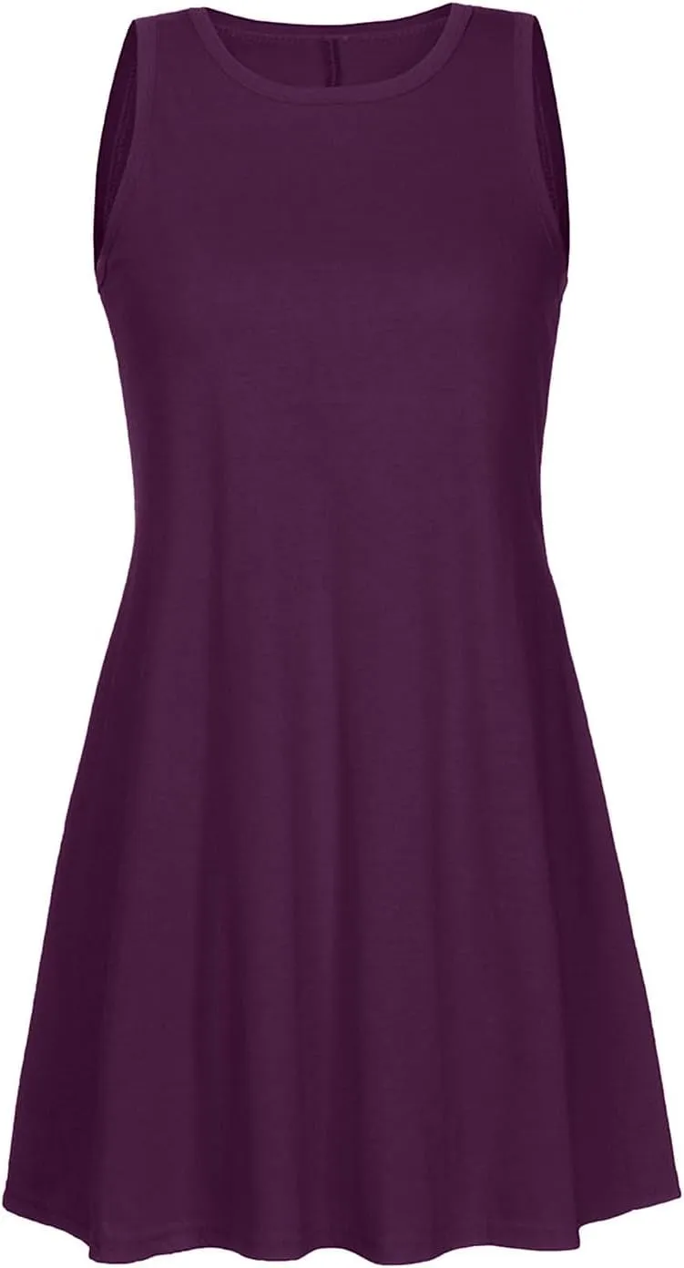 Womens Summer Dresses 2024 Casual Solid Color Sleeveless Sun Dresses Ladies Loose Fit Crewneck Swing Dress
