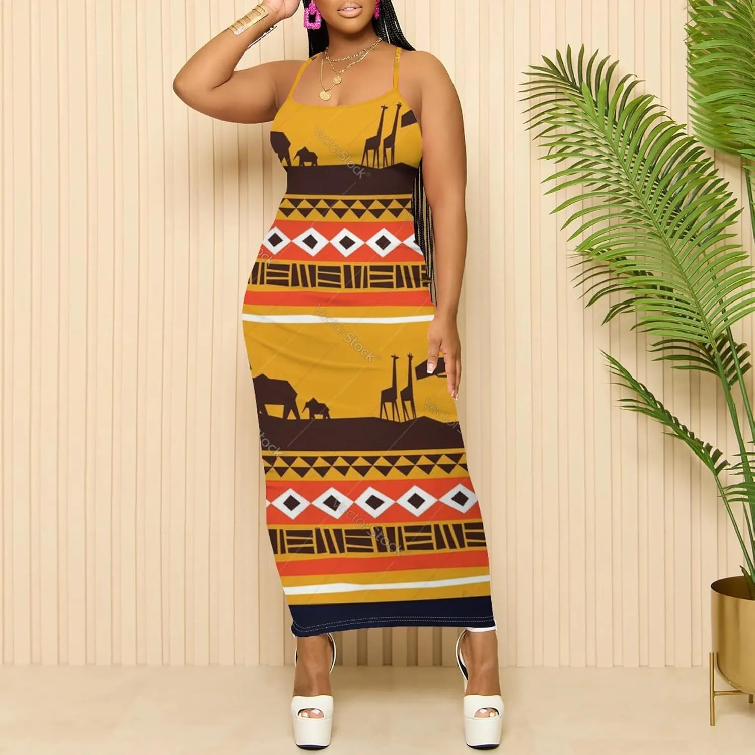 Women's Summer Maxi Dress Plus Size Tank Dress Sleeveless Spaghetti Strap Beach Midi Dress Long Bodycon Sexy Dress