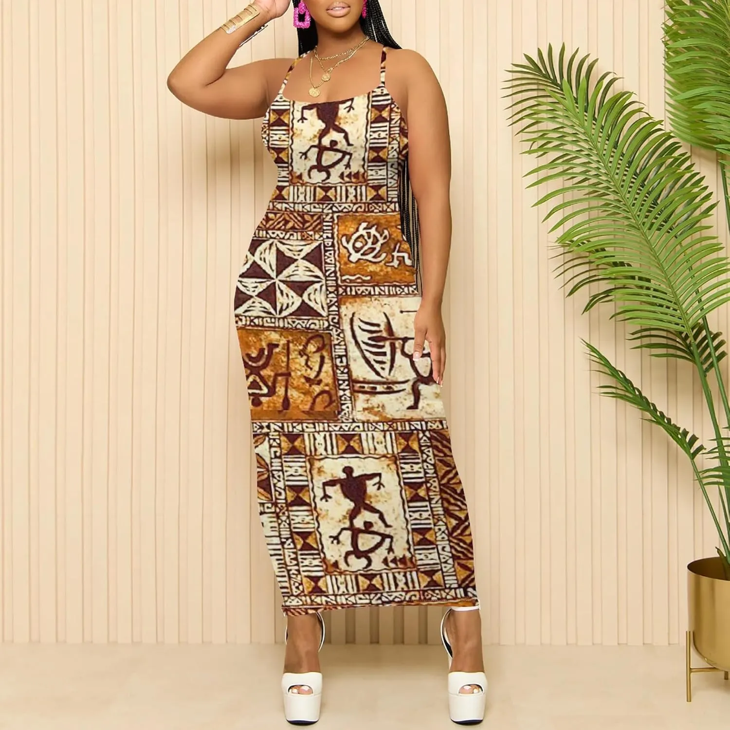 Women's Summer Maxi Dress Plus Size Tank Dress Sleeveless Spaghetti Strap Beach Midi Dress Long Bodycon Sexy Dress