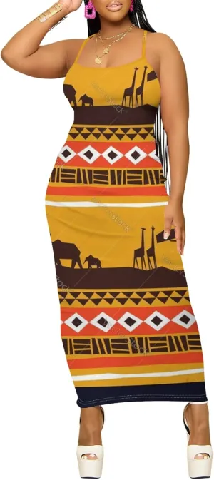 Women's Summer Maxi Dress Plus Size Tank Dress Sleeveless Spaghetti Strap Beach Midi Dress Long Bodycon Sexy Dress