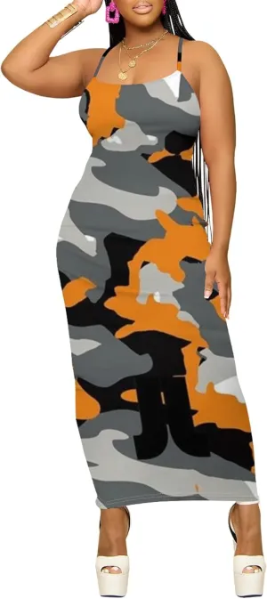 Women's Summer Maxi Dress Plus Size Tank Dress Sleeveless Spaghetti Strap Beach Midi Dress Long Bodycon Sexy Dress