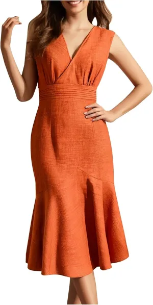 Women's Summer Sundress Fashion V-Neck Sleeveless Slim Fishtail Dress 2025 Trendy Going Out Party Dresses
