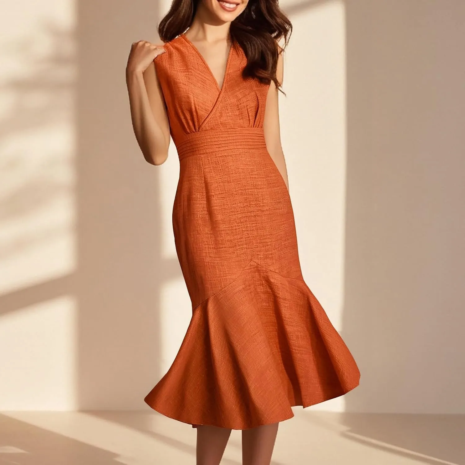 Women's Summer Sundress Fashion V-Neck Sleeveless Slim Fishtail Dress 2025 Trendy Going Out Party Dresses