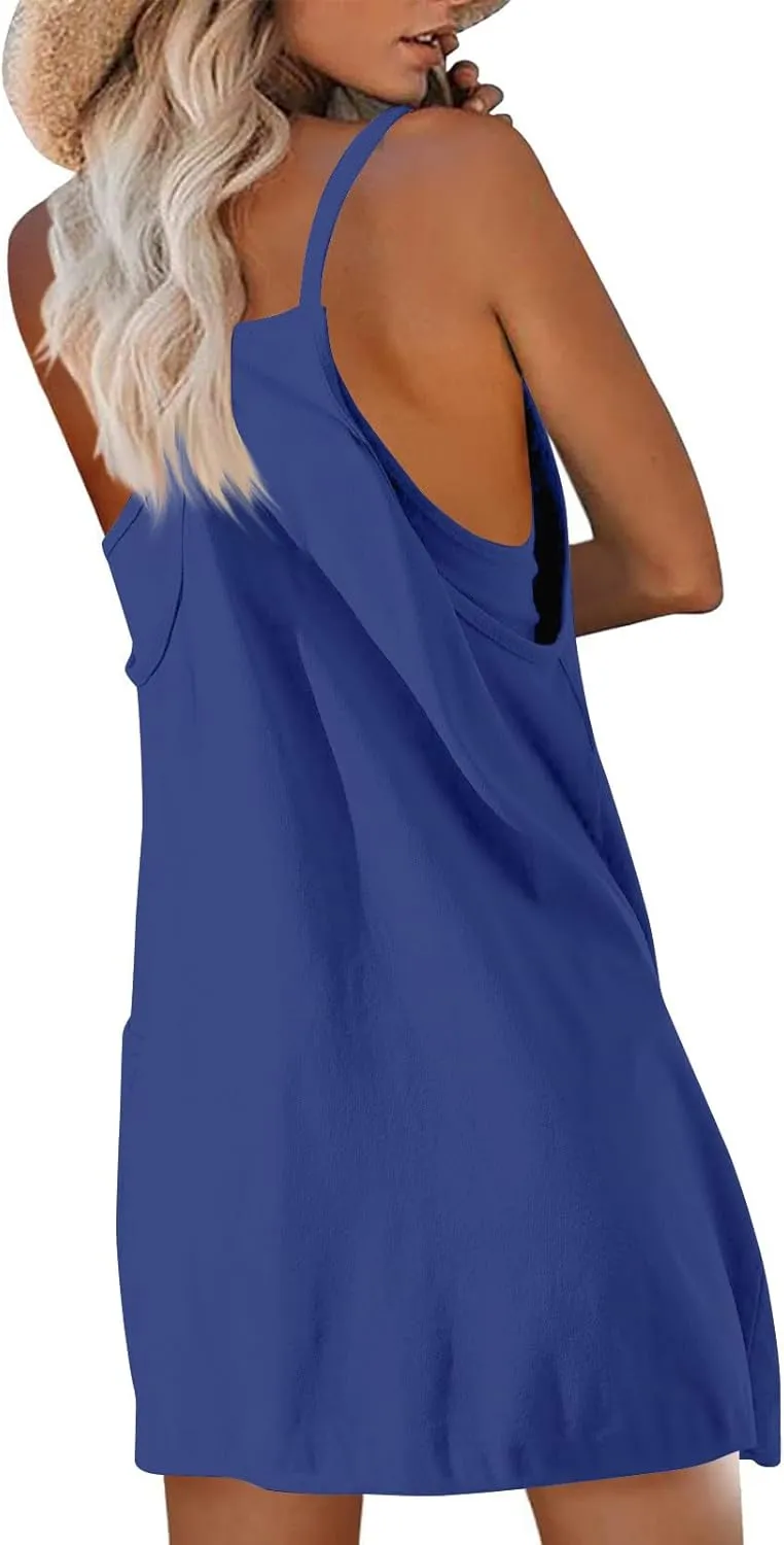 Womens Tennis Dress Workout Mini Dress with Shorts Sleeveless Spaghetti Straps Golf Athletic Dresses Summer