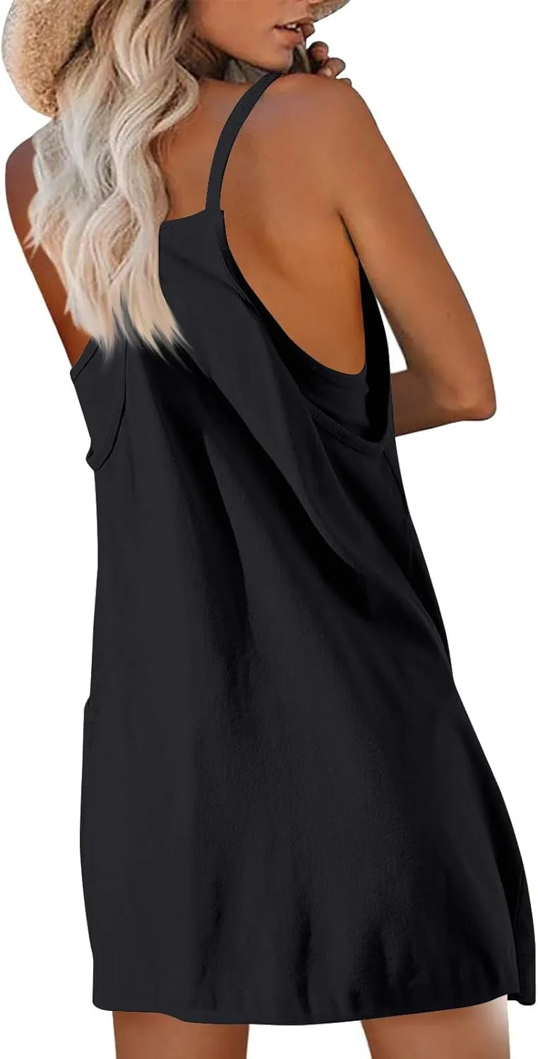 Womens Tennis Dress Workout Mini Dress with Shorts Sleeveless Spaghetti Straps Golf Athletic Dresses Summer