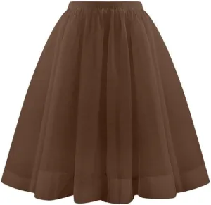Womens Tulle Skirt Spring Summer Elastic High Waist Pleated Mesh Midi Tutu Skirts Flowy A-Line Party Short Skirts