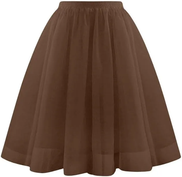 Womens Tulle Skirt Spring Summer Elastic High Waist Pleated Mesh Midi Tutu Skirts Flowy A-Line Party Short Skirts