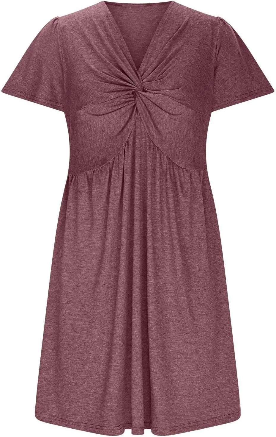 Womens Twist Front V Neck Summer Dress Sexy Elegant Puff Sleeve Casual Pleated Mini Dresses Swing A Line Sundresses