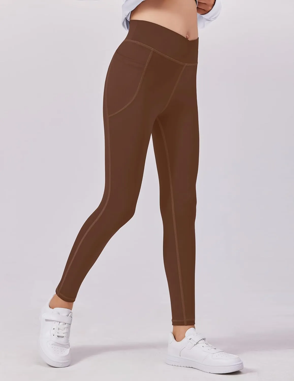 Zaclotre Girls Athletic Leggings Cross High Waisted Yoga Pants for Kids Dance Workout Running Tights with Pockets